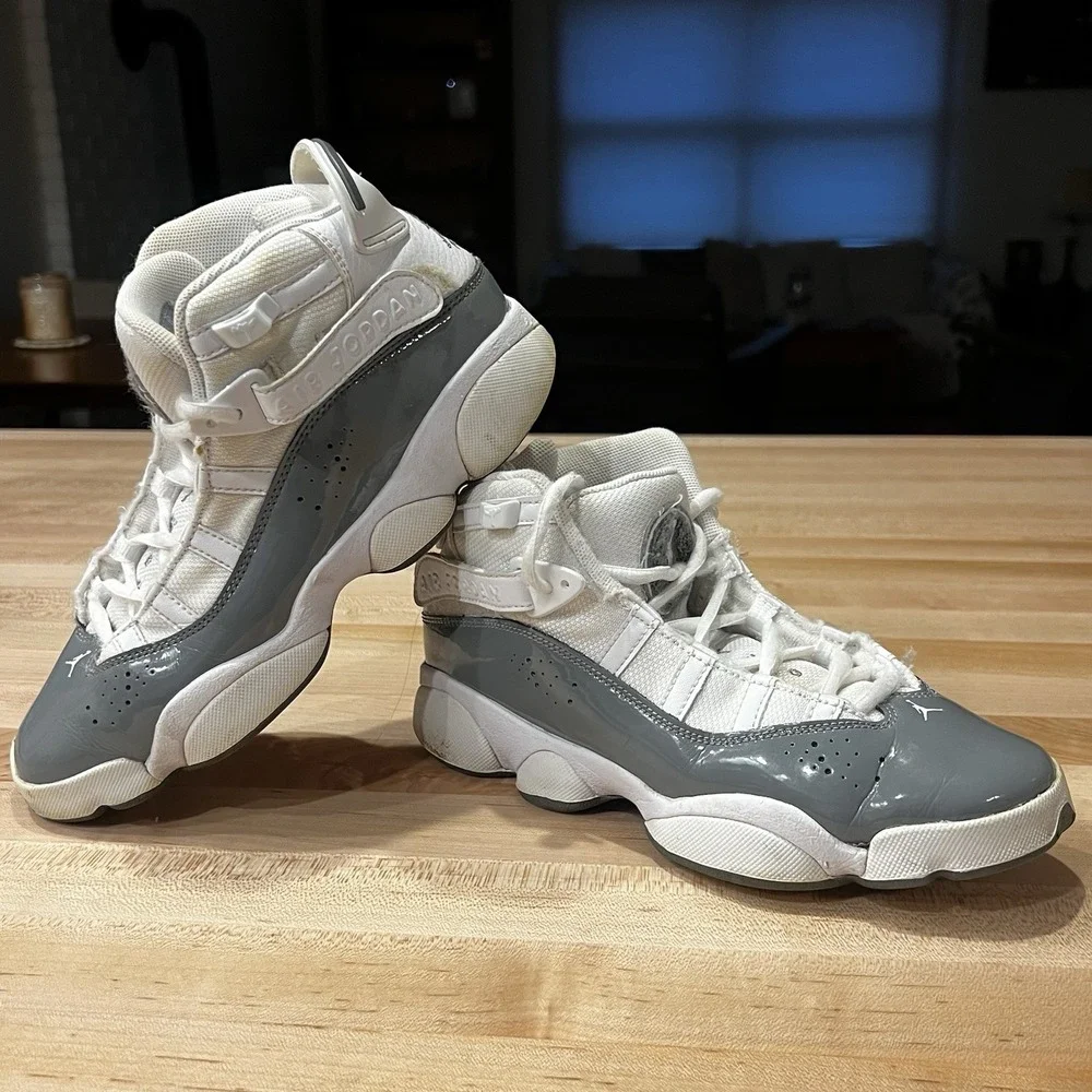 Jordan 6 Rings White‎ Cool Grey High Top Retro Sneaker, Youth Size 5.5